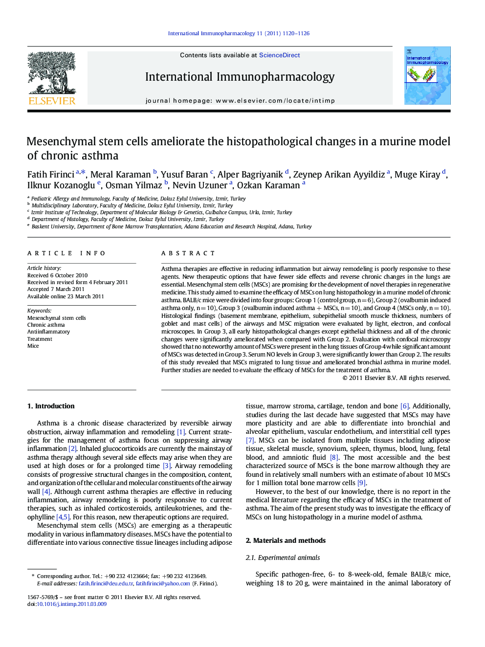 Mesenchymal stem cells ameliorate the histopathological changes in a murine model of chronic asthma