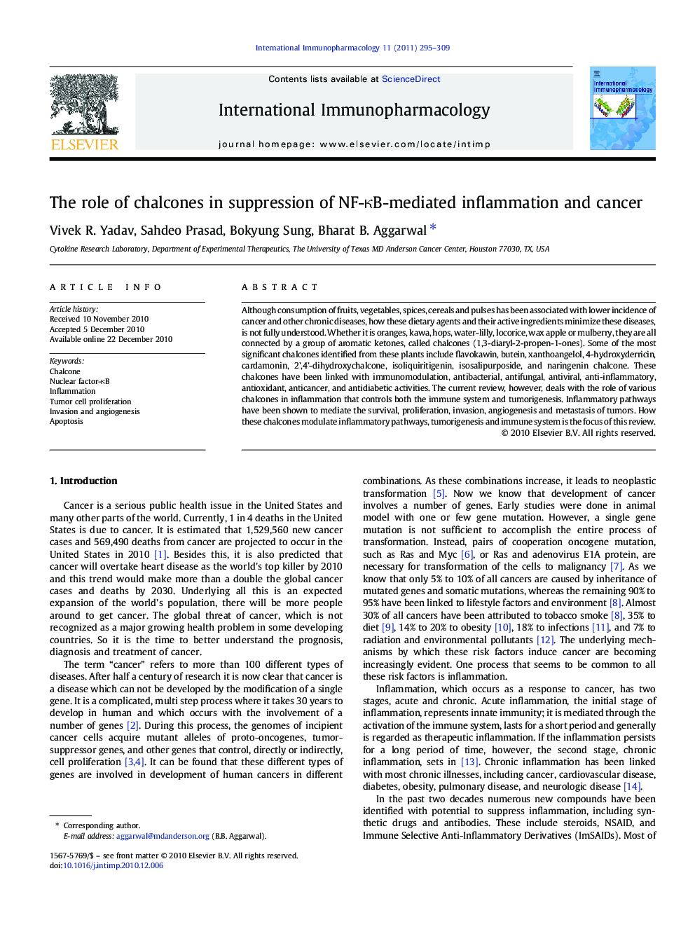 The role of chalcones in suppression of NF-κB-mediated inflammation and cancer