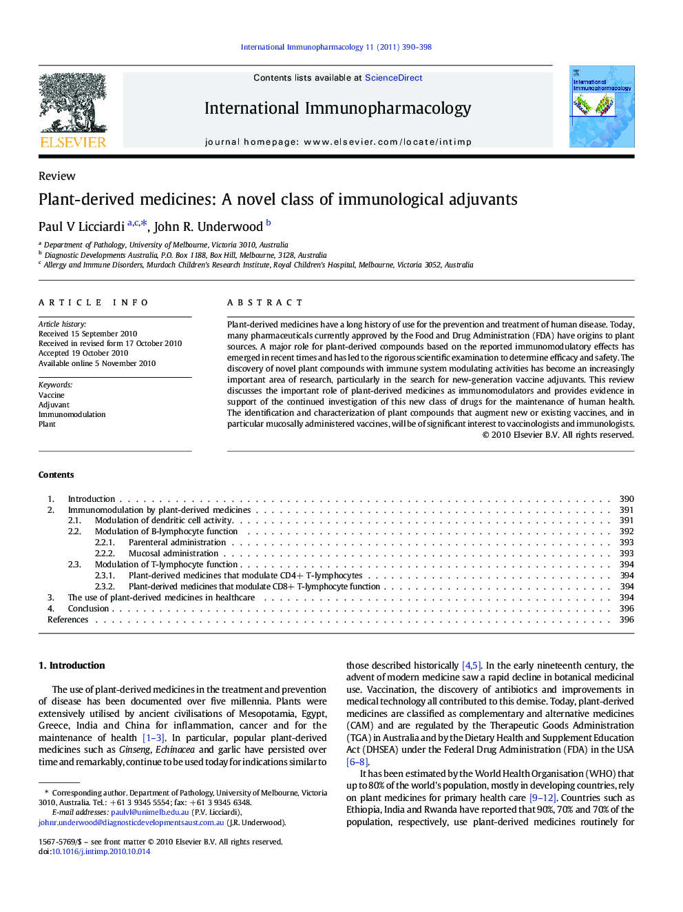 Plant-derived medicines: A novel class of immunological adjuvants