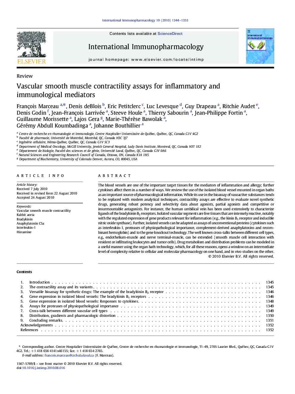 Vascular smooth muscle contractility assays for inflammatory and immunological mediators