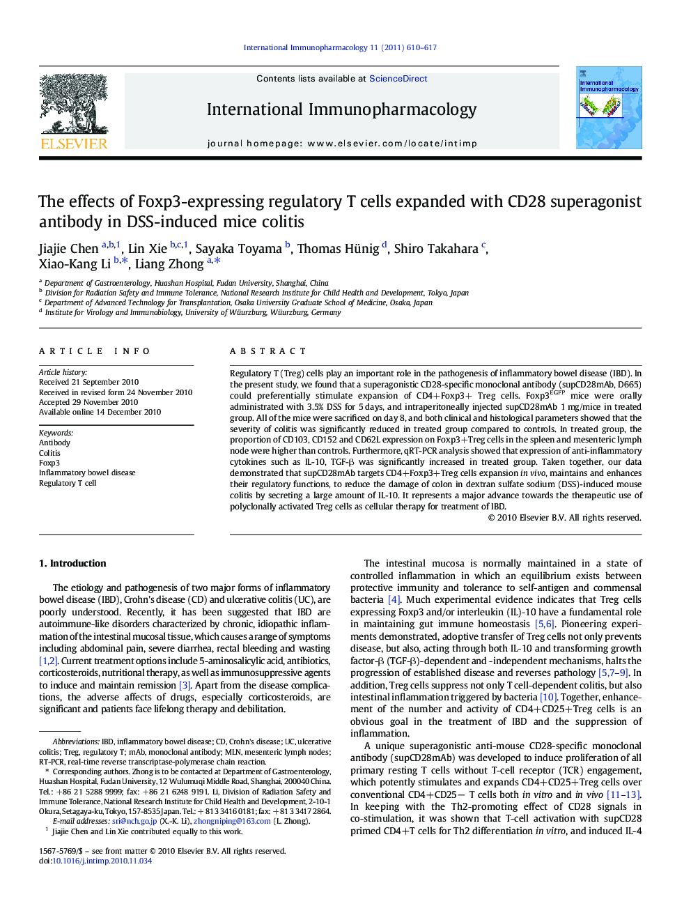 The effects of Foxp3-expressing regulatory T cells expanded with CD28 superagonist antibody in DSS-induced mice colitis