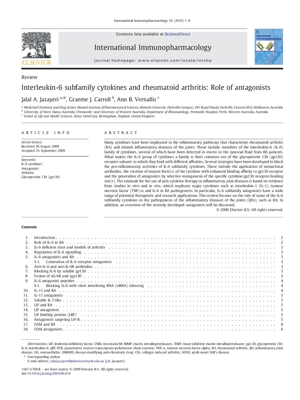 Interleukin-6 subfamily cytokines and rheumatoid arthritis: Role of antagonists