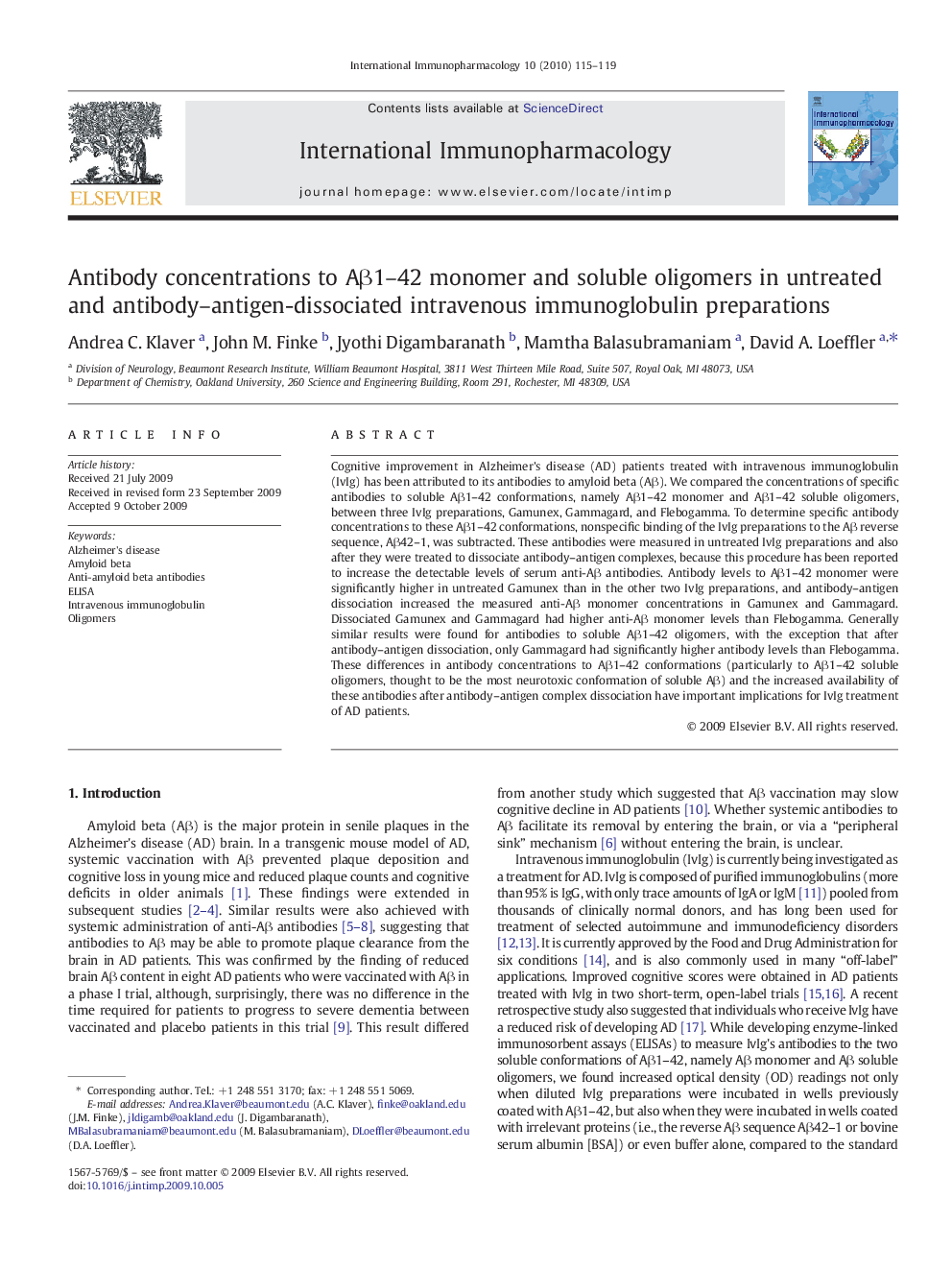 Antibody concentrations to Aβ1–42 monomer and soluble oligomers in untreated and antibody–antigen-dissociated intravenous immunoglobulin preparations