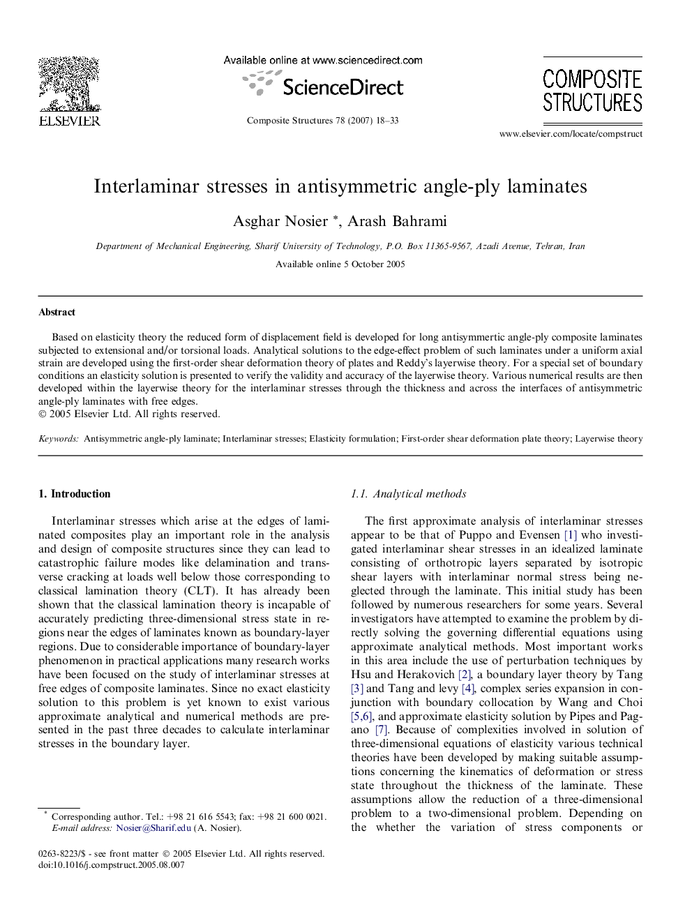 Interlaminar stresses in antisymmetric angle-ply laminates