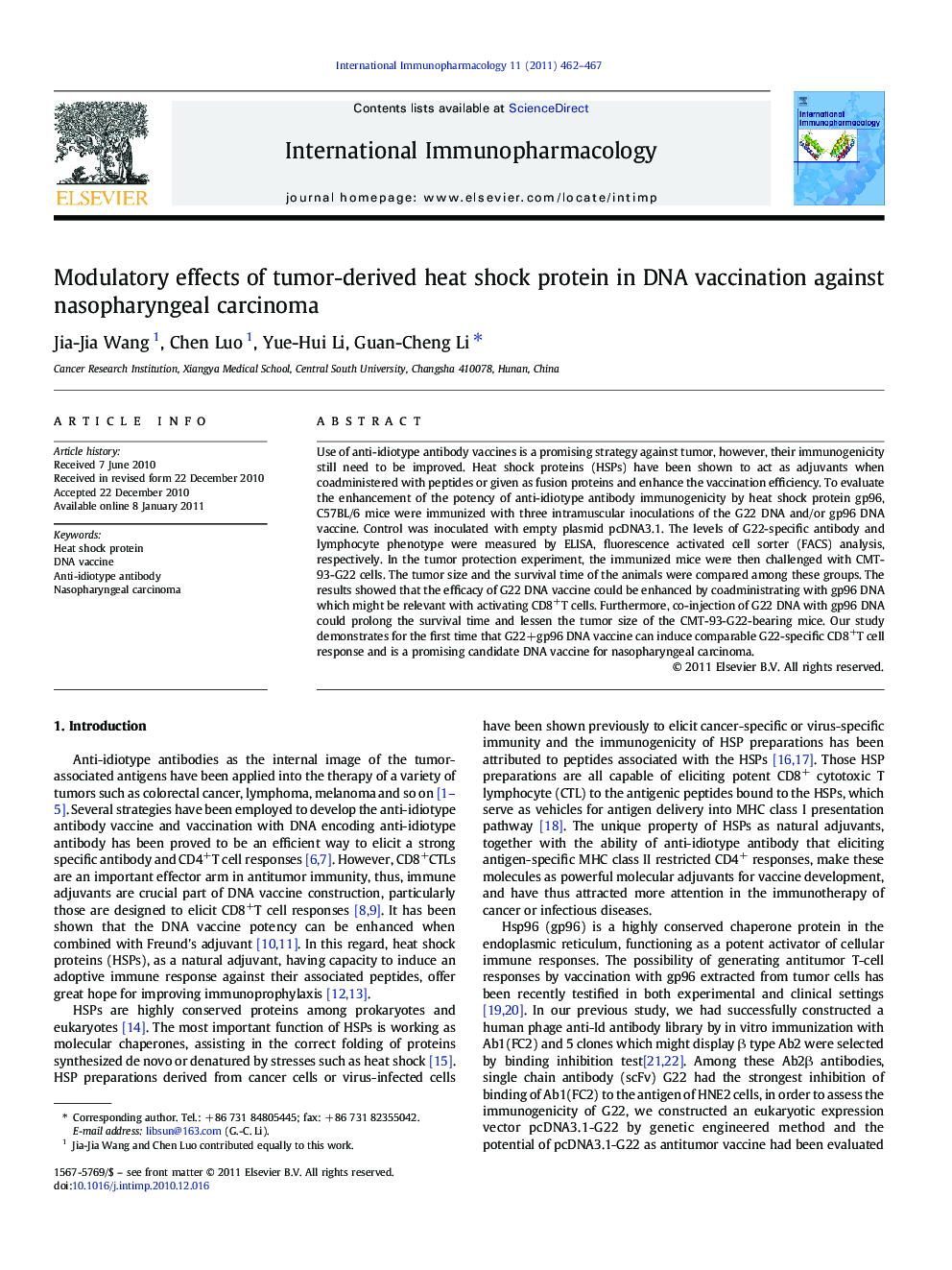 Modulatory effects of tumor-derived heat shock protein in DNA vaccination against nasopharyngeal carcinoma