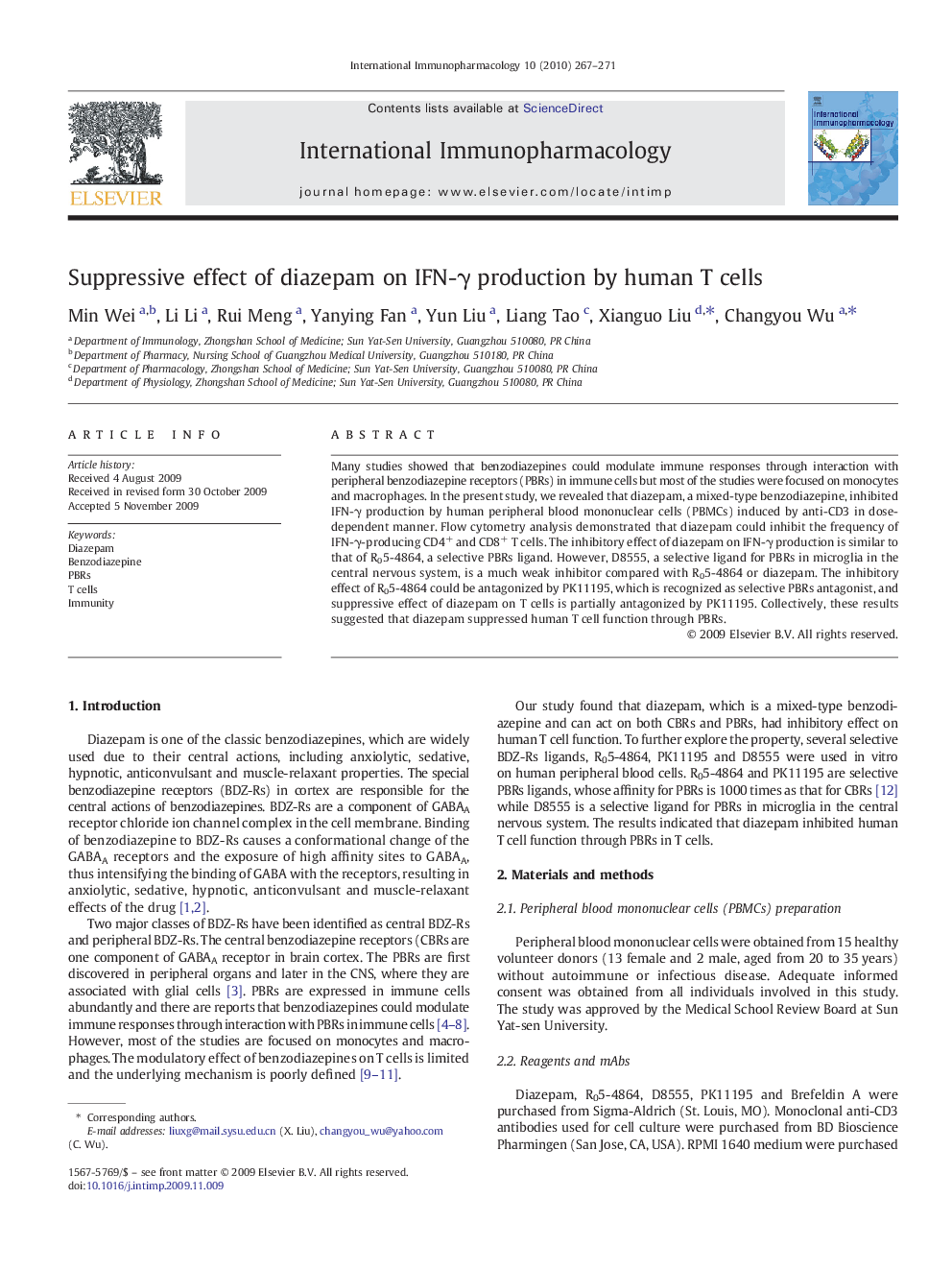 Suppressive effect of diazepam on IFN-γ production by human T cells