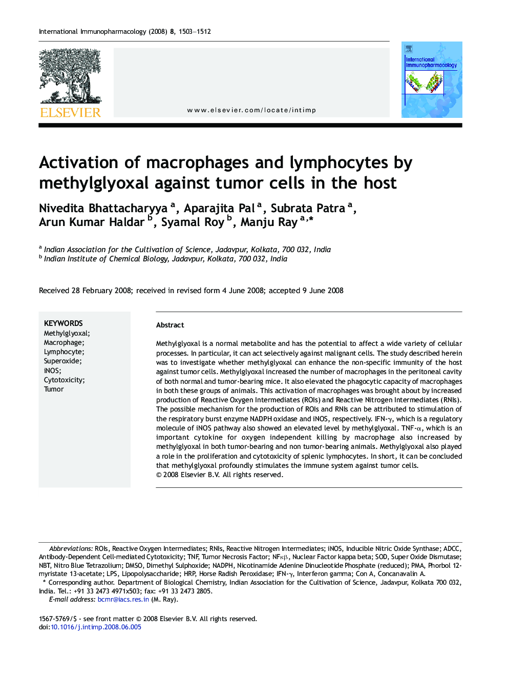 Activation of macrophages and lymphocytes by methylglyoxal against tumor cells in the host