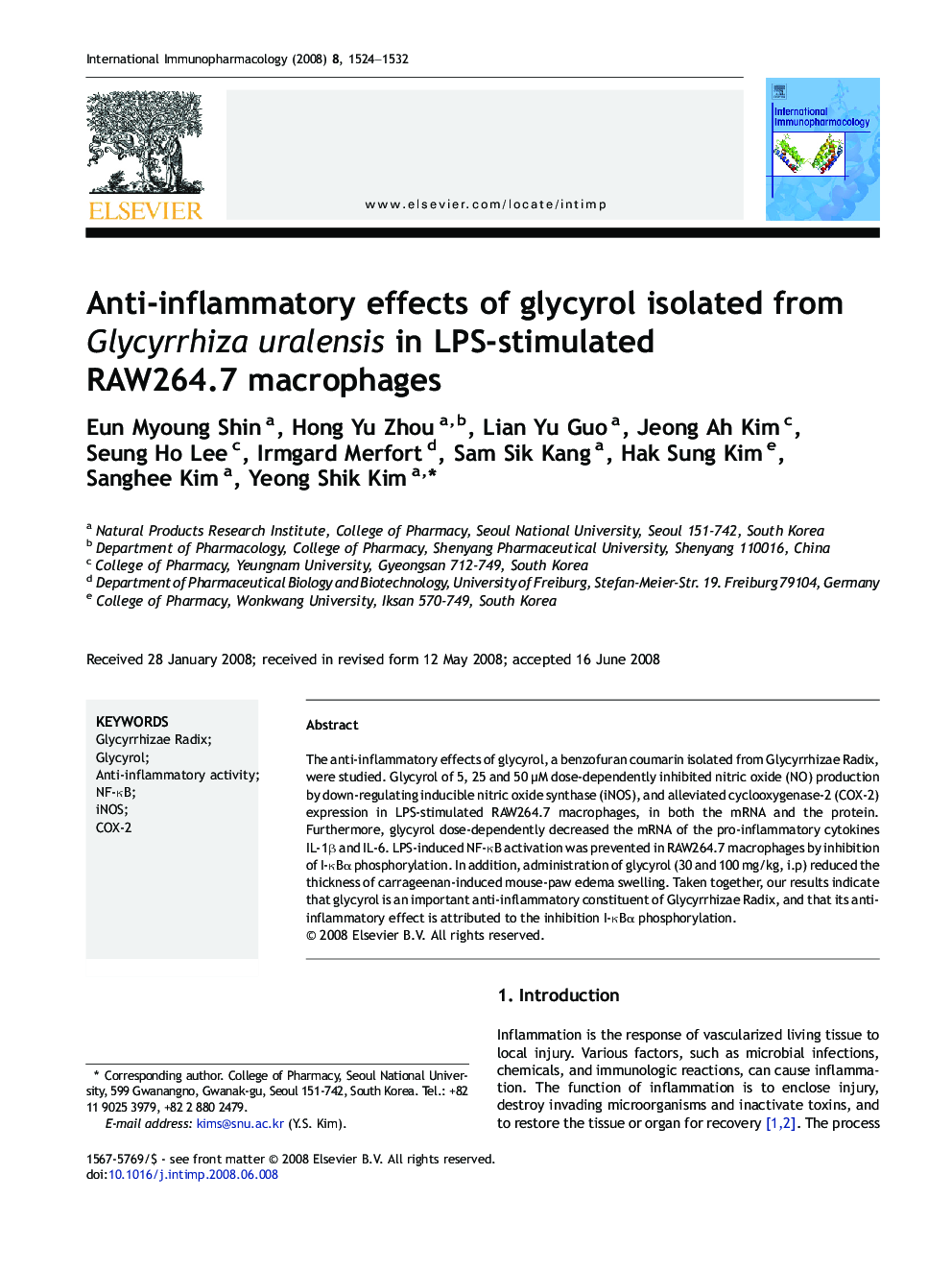 Anti-inflammatory effects of glycyrol isolated from Glycyrrhiza uralensis in LPS-stimulated RAW264.7 macrophages