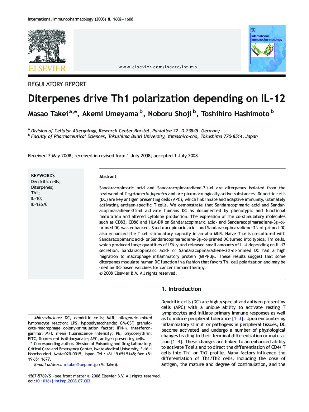 Diterpenes drive Th1 polarization depending on IL-12