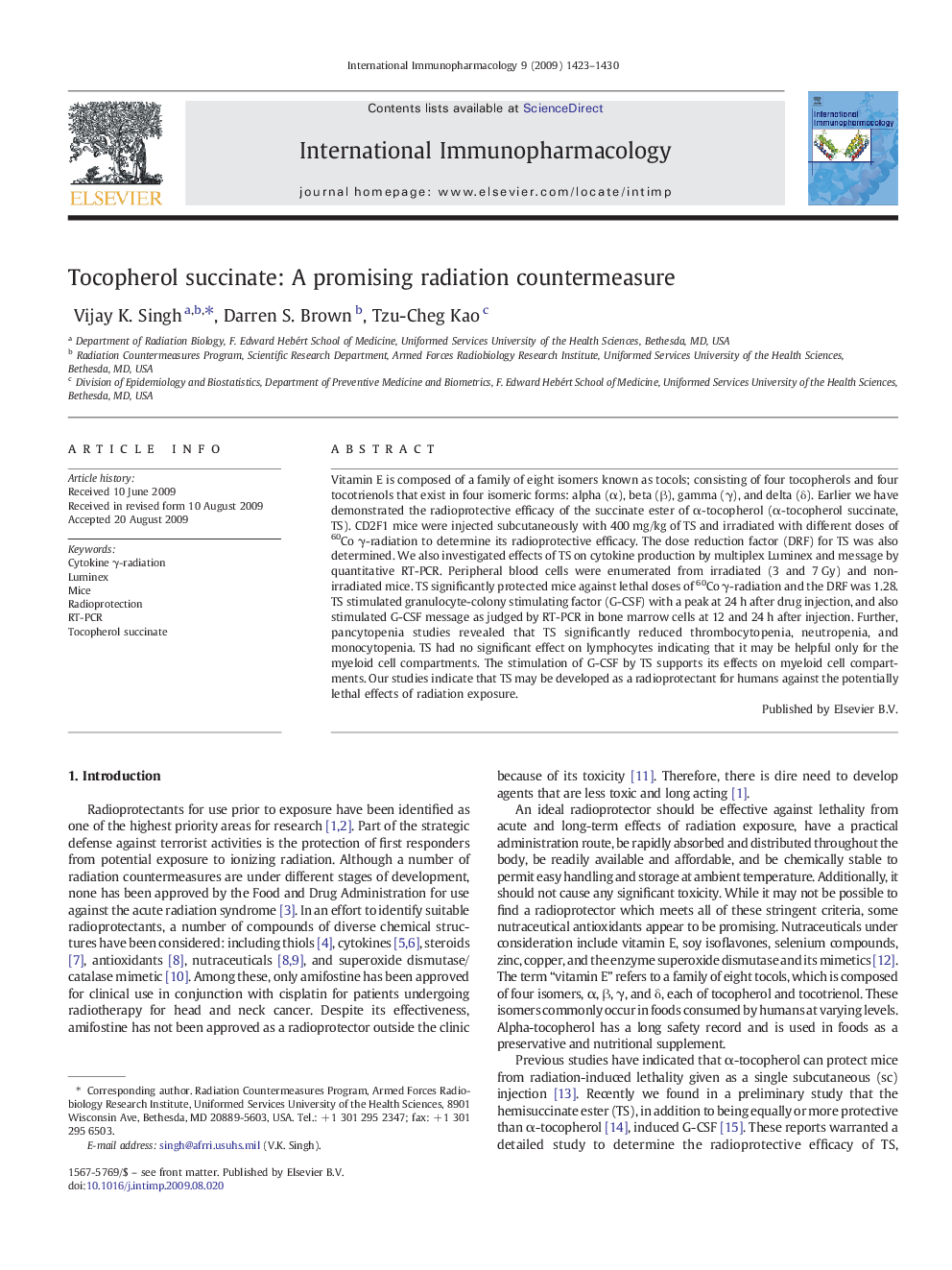 Tocopherol succinate: A promising radiation countermeasure