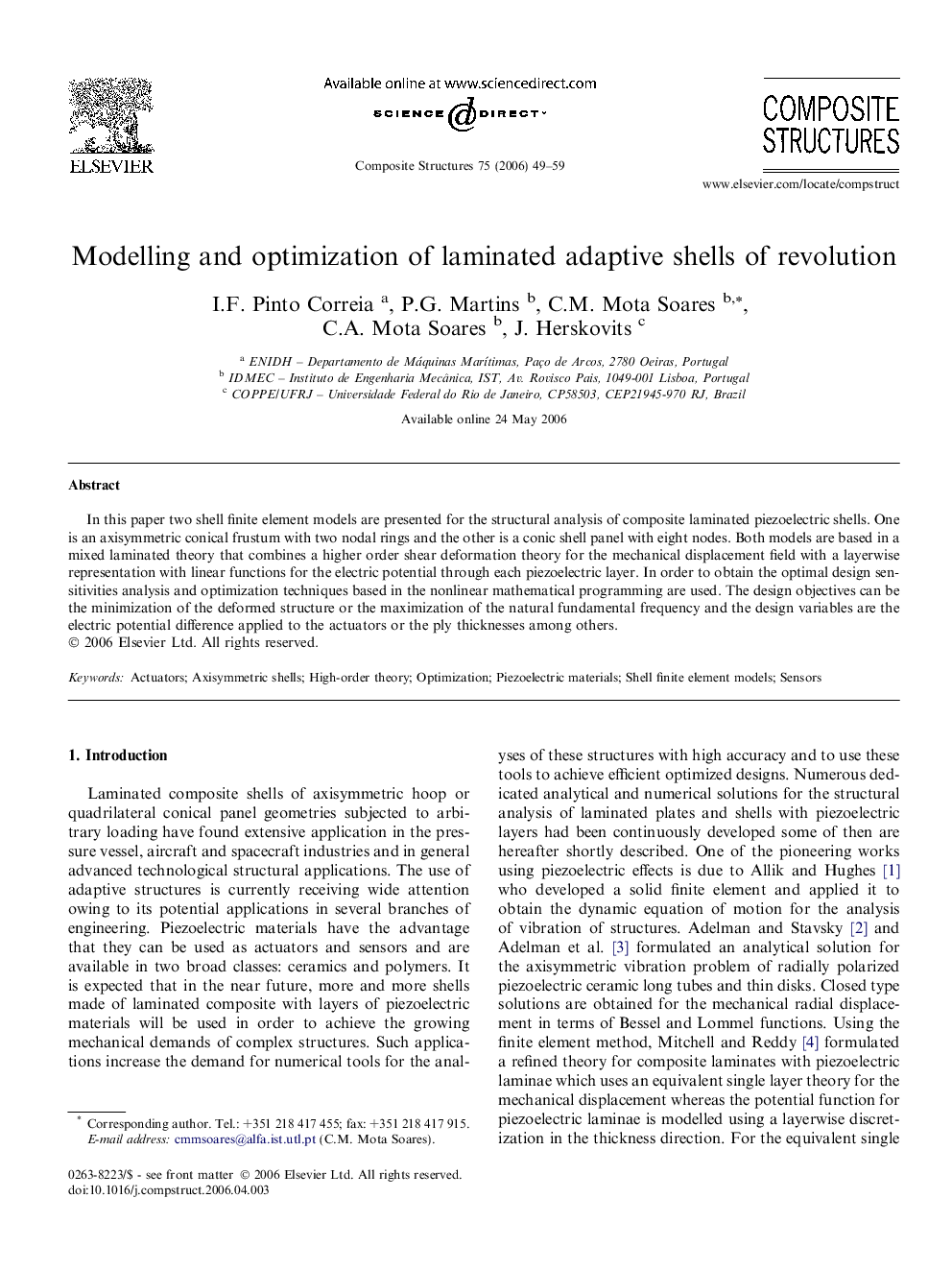 Modelling and optimization of laminated adaptive shells of revolution