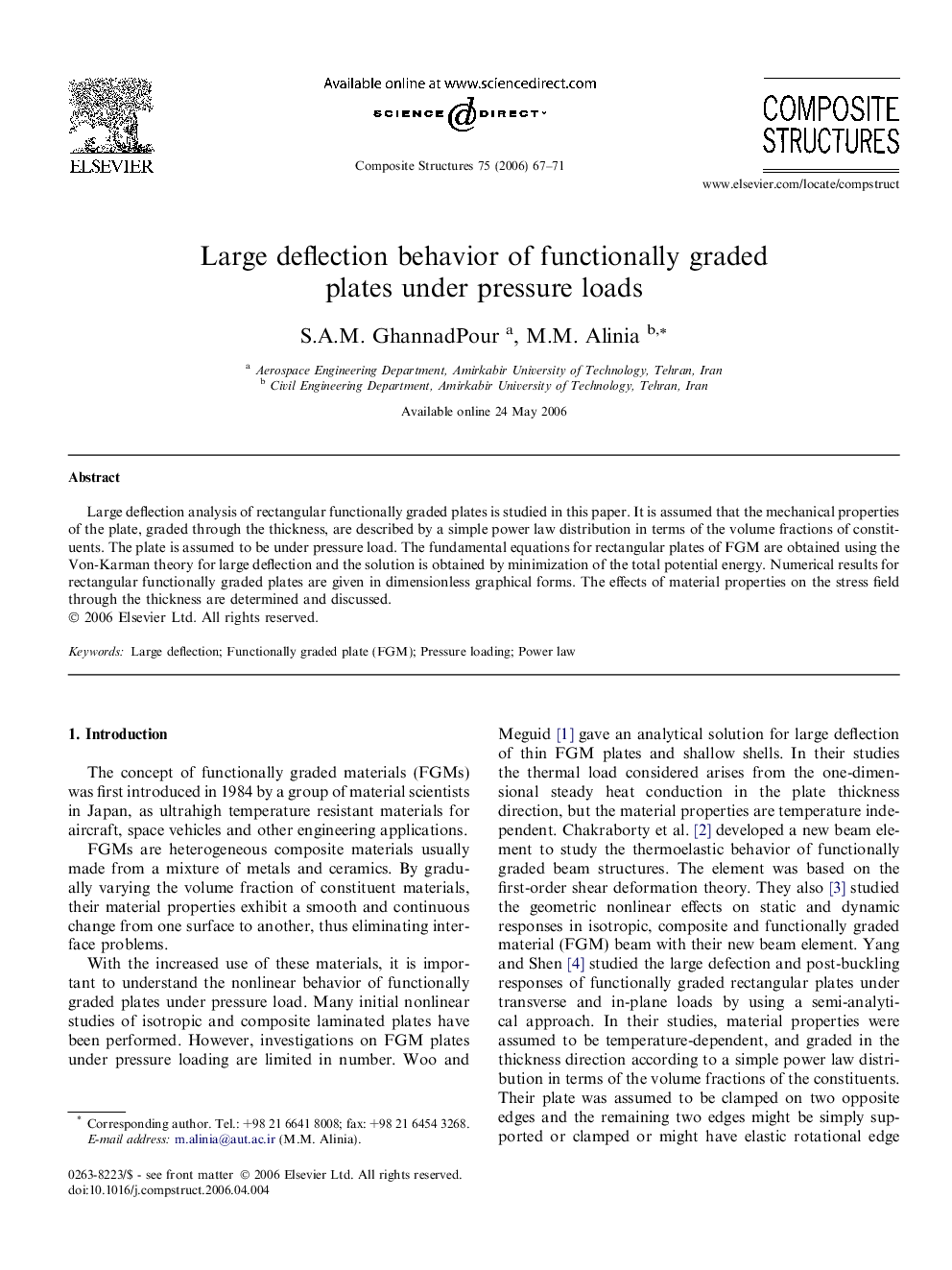 Large deflection behavior of functionally graded plates under pressure loads