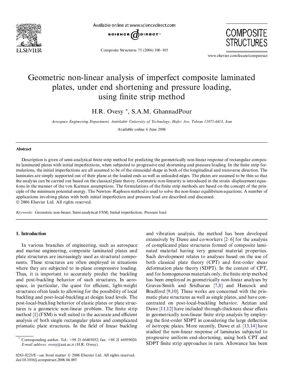 Geometric non-linear analysis of imperfect composite laminated plates, under end shortening and pressure loading, using finite strip method
