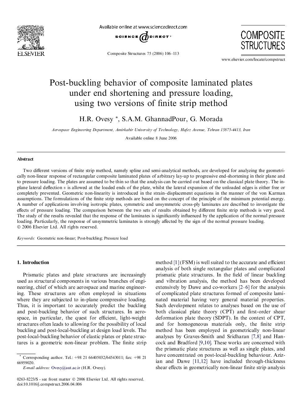 Post-buckling behavior of composite laminated plates under end shortening and pressure loading, using two versions of finite strip method
