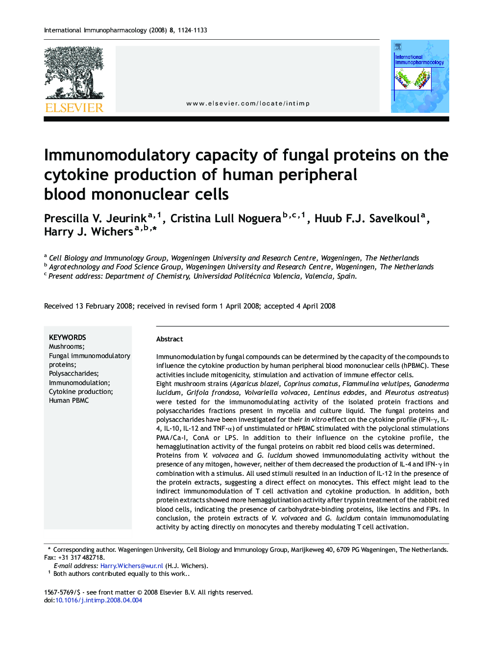 Immunomodulatory capacity of fungal proteins on the cytokine production of human peripheral blood mononuclear cells