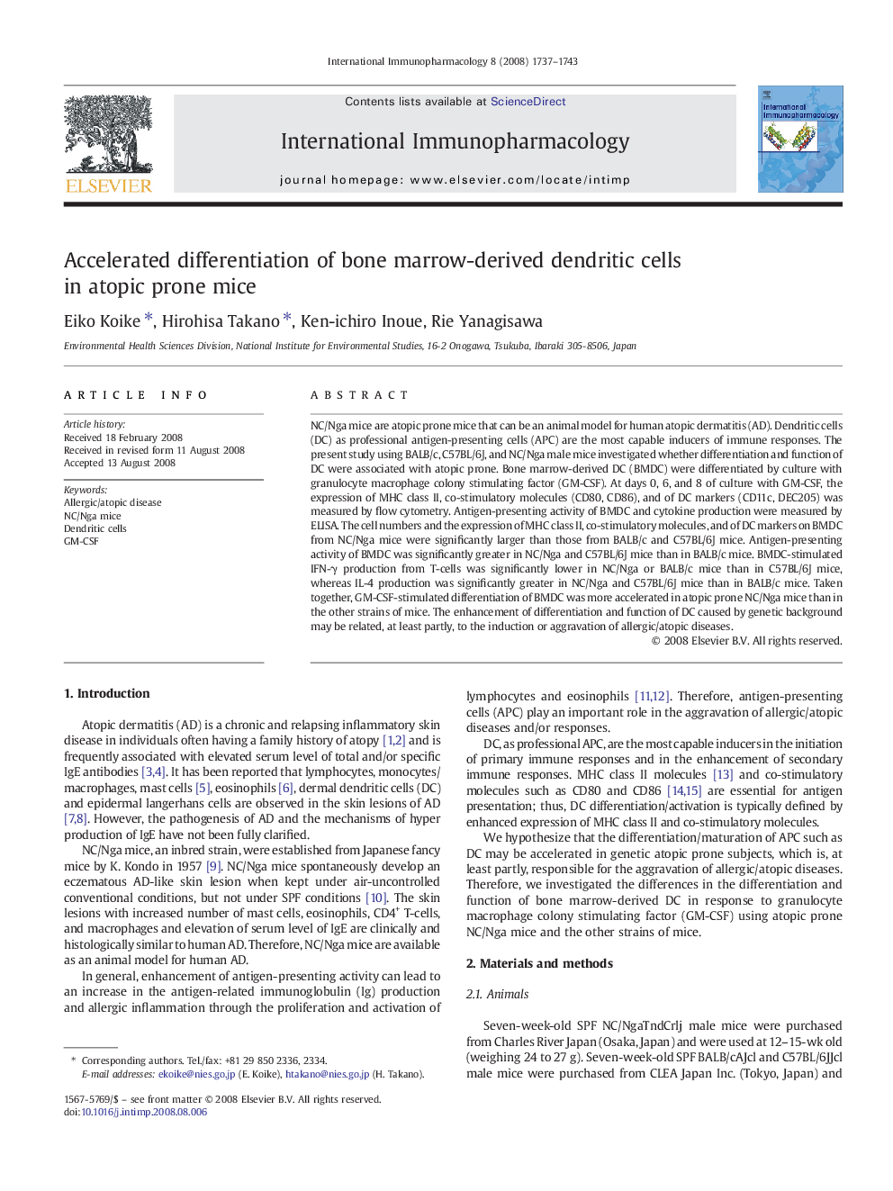 Accelerated differentiation of bone marrow-derived dendritic cells in atopic prone mice