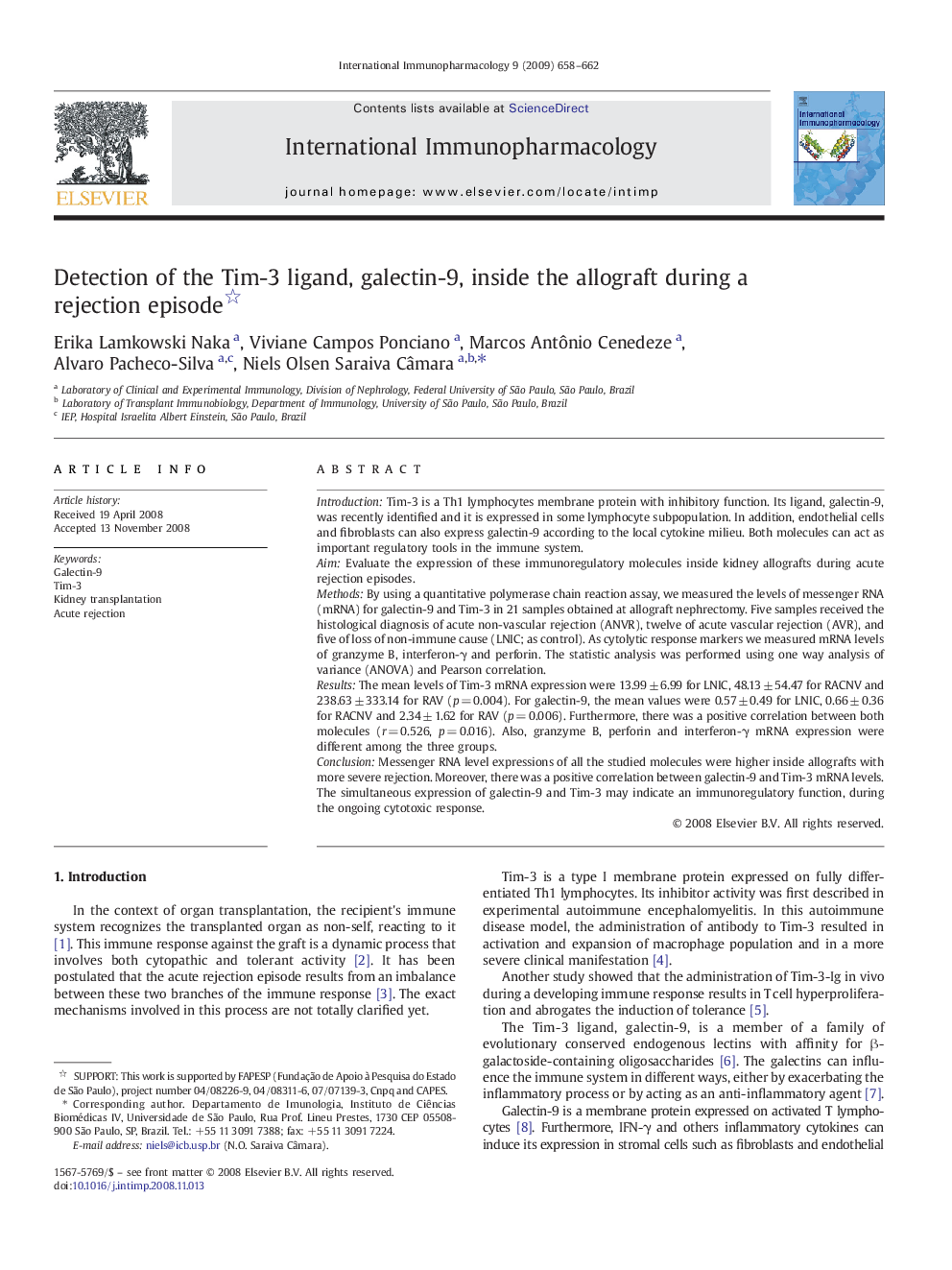 Detection of the Tim-3 ligand, galectin-9, inside the allograft during a rejection episode 