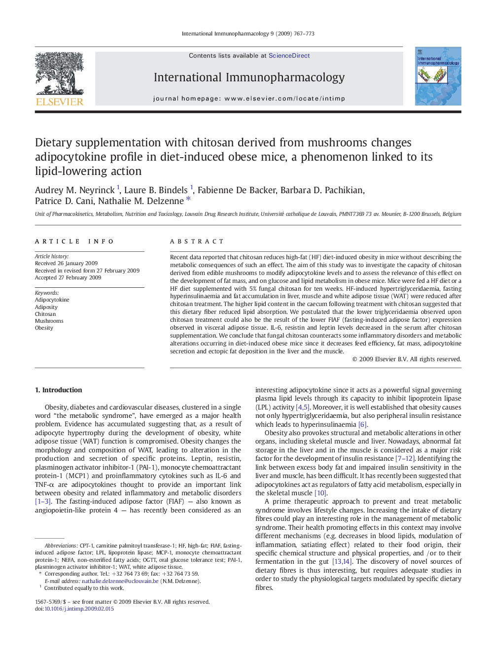 Dietary supplementation with chitosan derived from mushrooms changes adipocytokine profile in diet-induced obese mice, a phenomenon linked to its lipid-lowering action