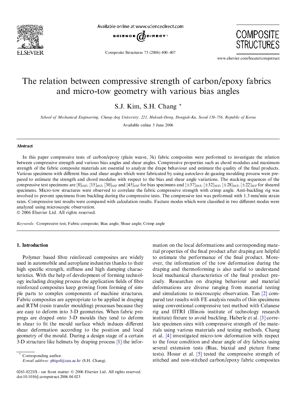 The relation between compressive strength of carbon/epoxy fabrics and micro-tow geometry with various bias angles