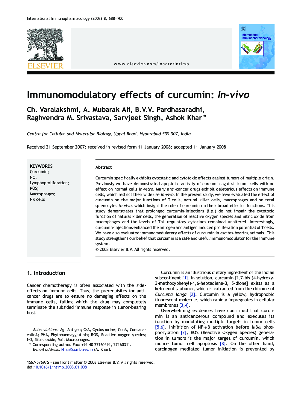Immunomodulatory effects of curcumin: In-vivo