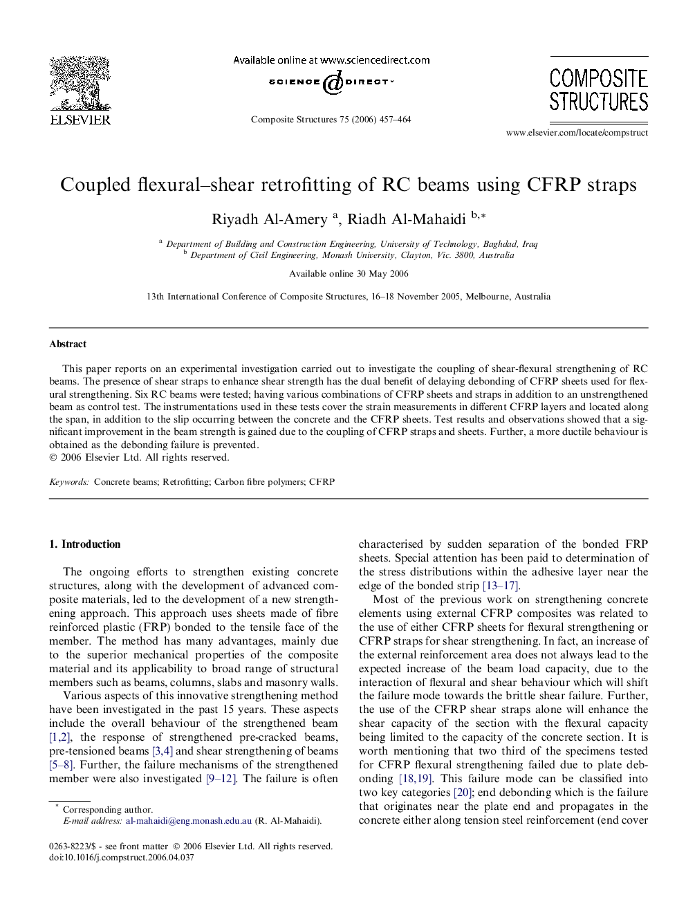 Coupled flexural–shear retrofitting of RC beams using CFRP straps