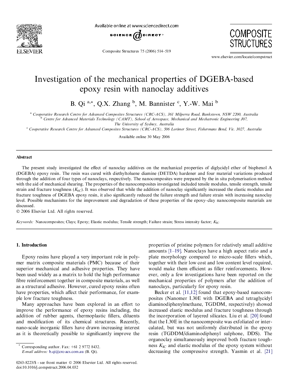 Investigation of the mechanical properties of DGEBA-based epoxy resin with nanoclay additives