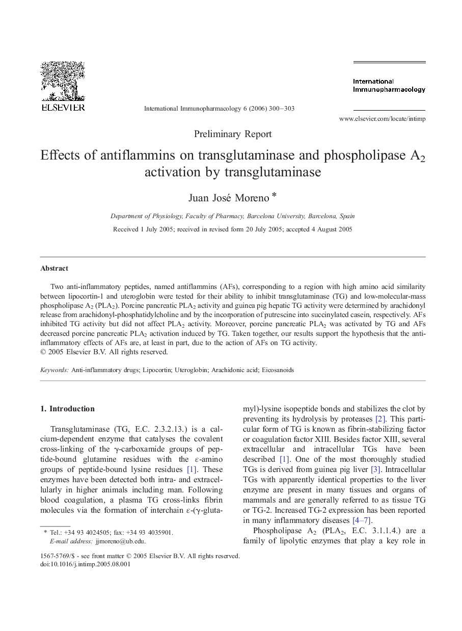 Effects of antiflammins on transglutaminase and phospholipase A2 activation by transglutaminase