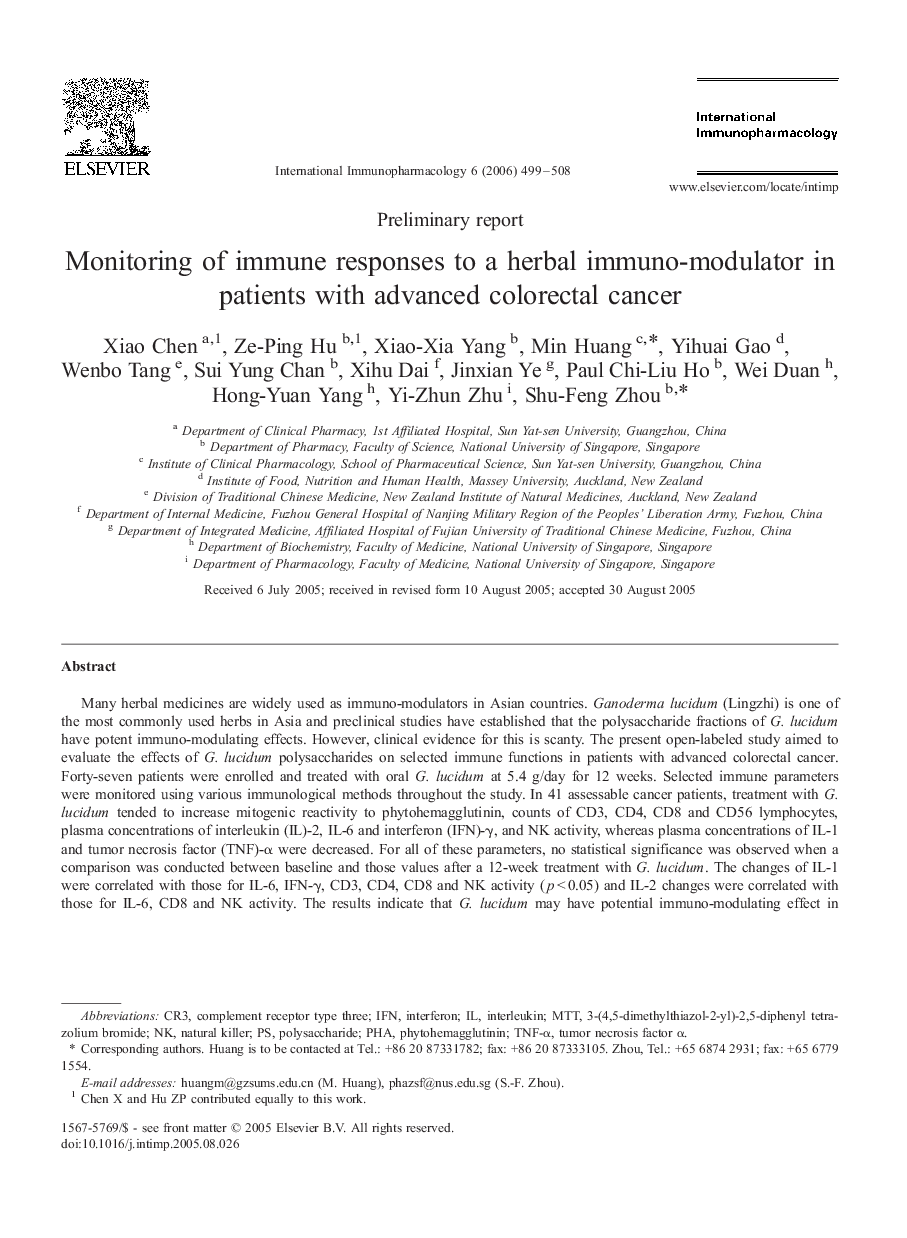 Monitoring of immune responses to a herbal immuno-modulator in patients with advanced colorectal cancer