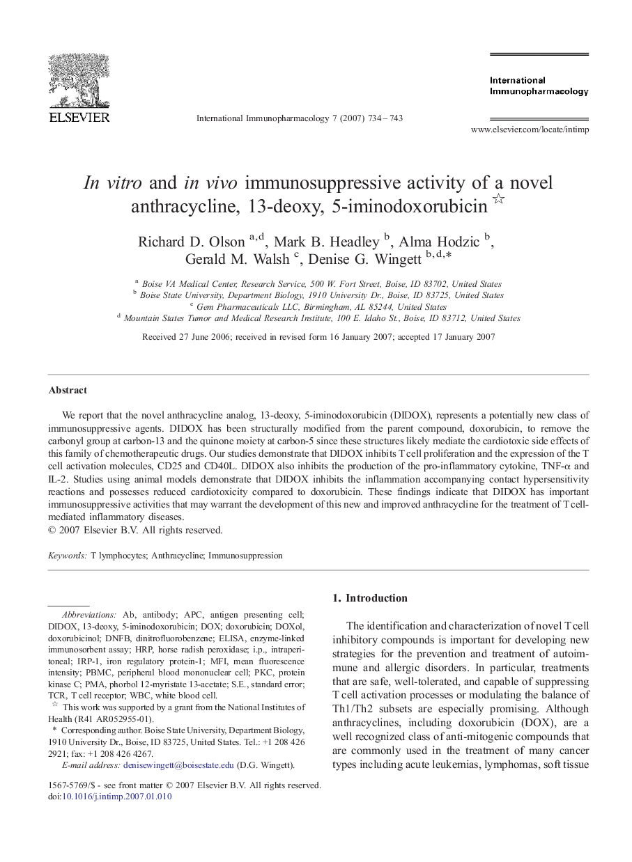 In vitro and in vivo immunosuppressive activity of a novel anthracycline, 13-deoxy, 5-iminodoxorubicin 