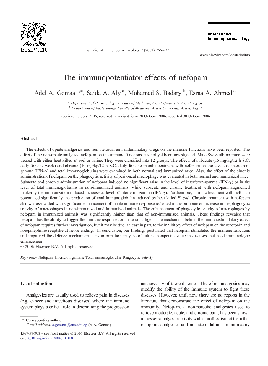 The immunopotentiator effects of nefopam