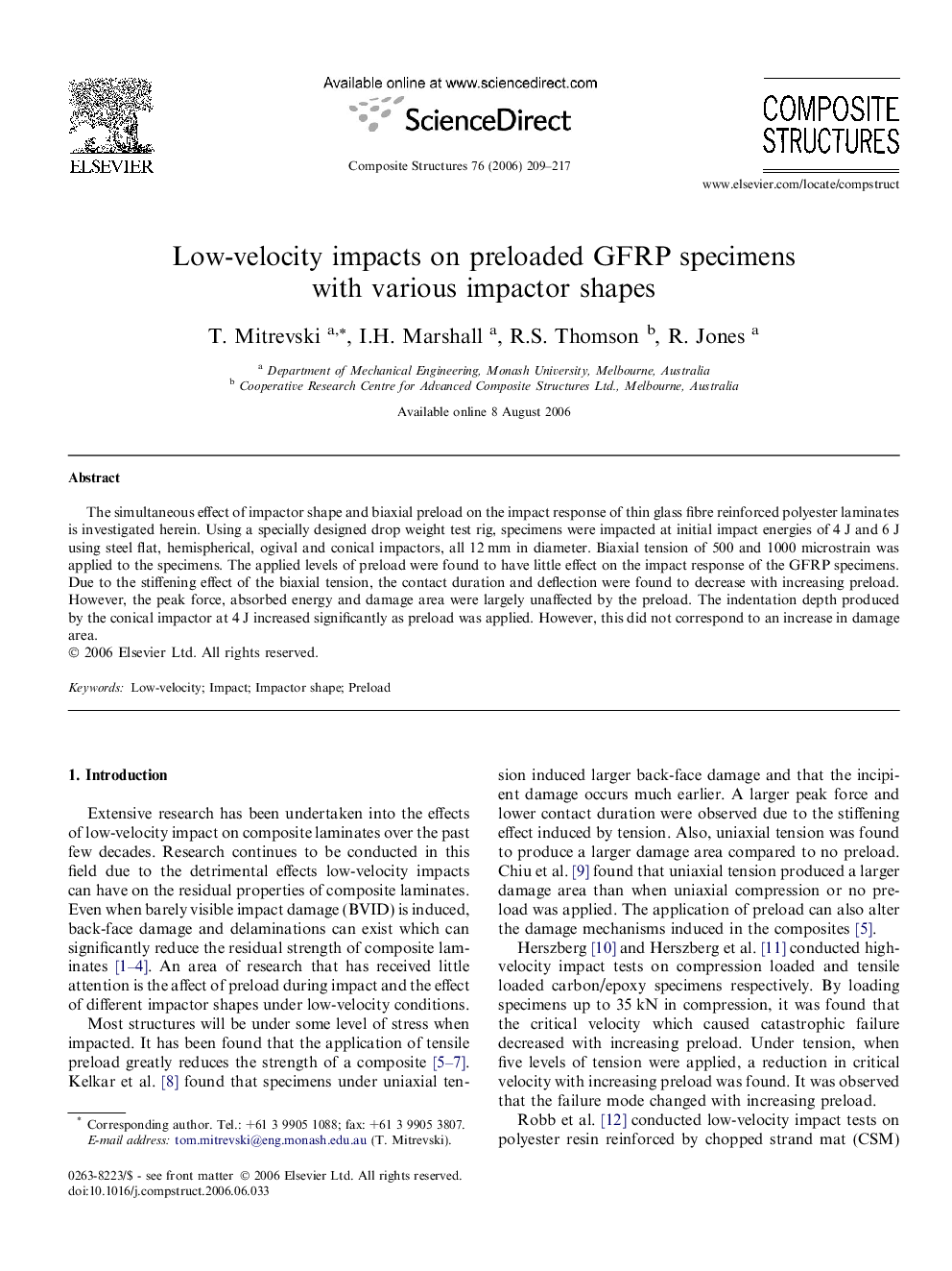 Low-velocity impacts on preloaded GFRP specimens with various impactor shapes