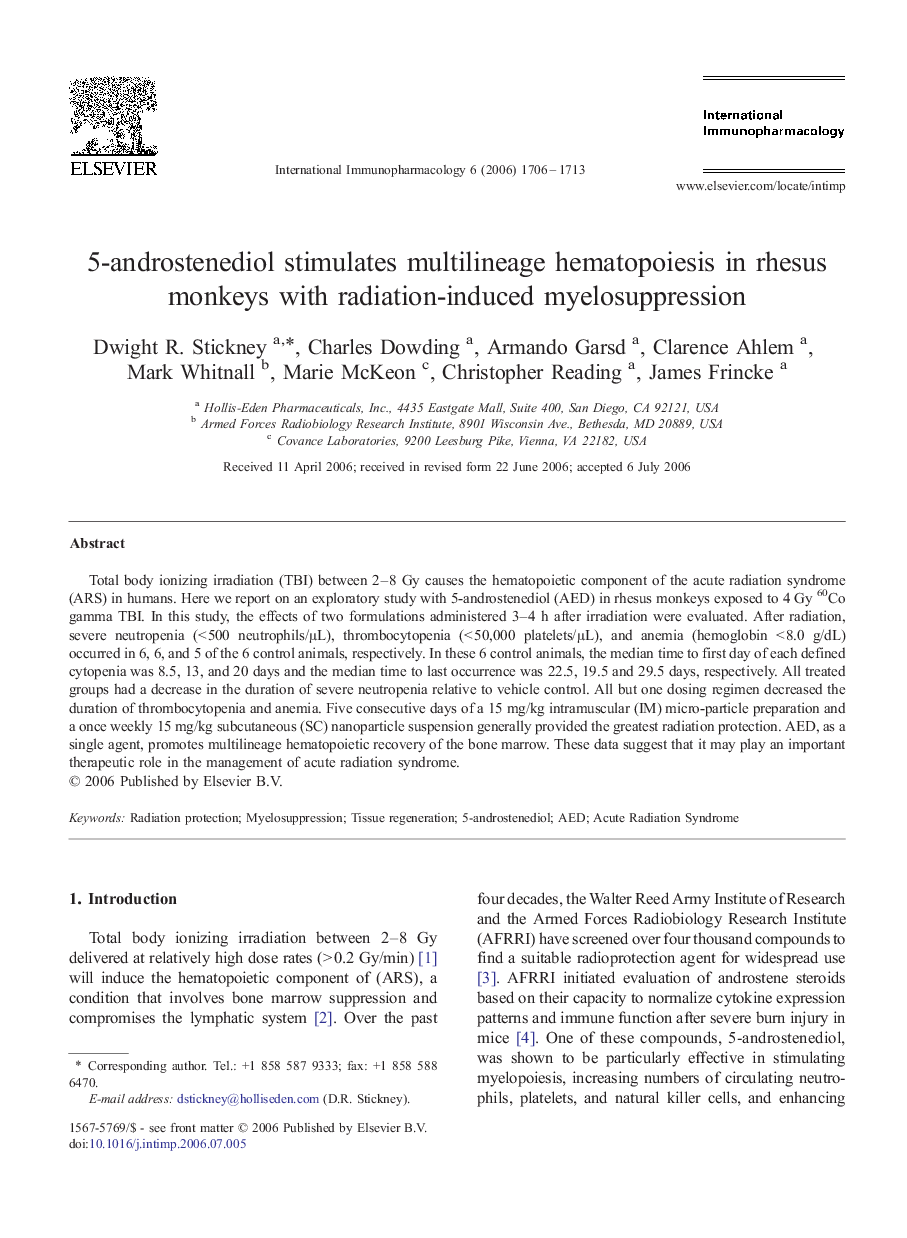 5-androstenediol stimulates multilineage hematopoiesis in rhesus monkeys with radiation-induced myelosuppression