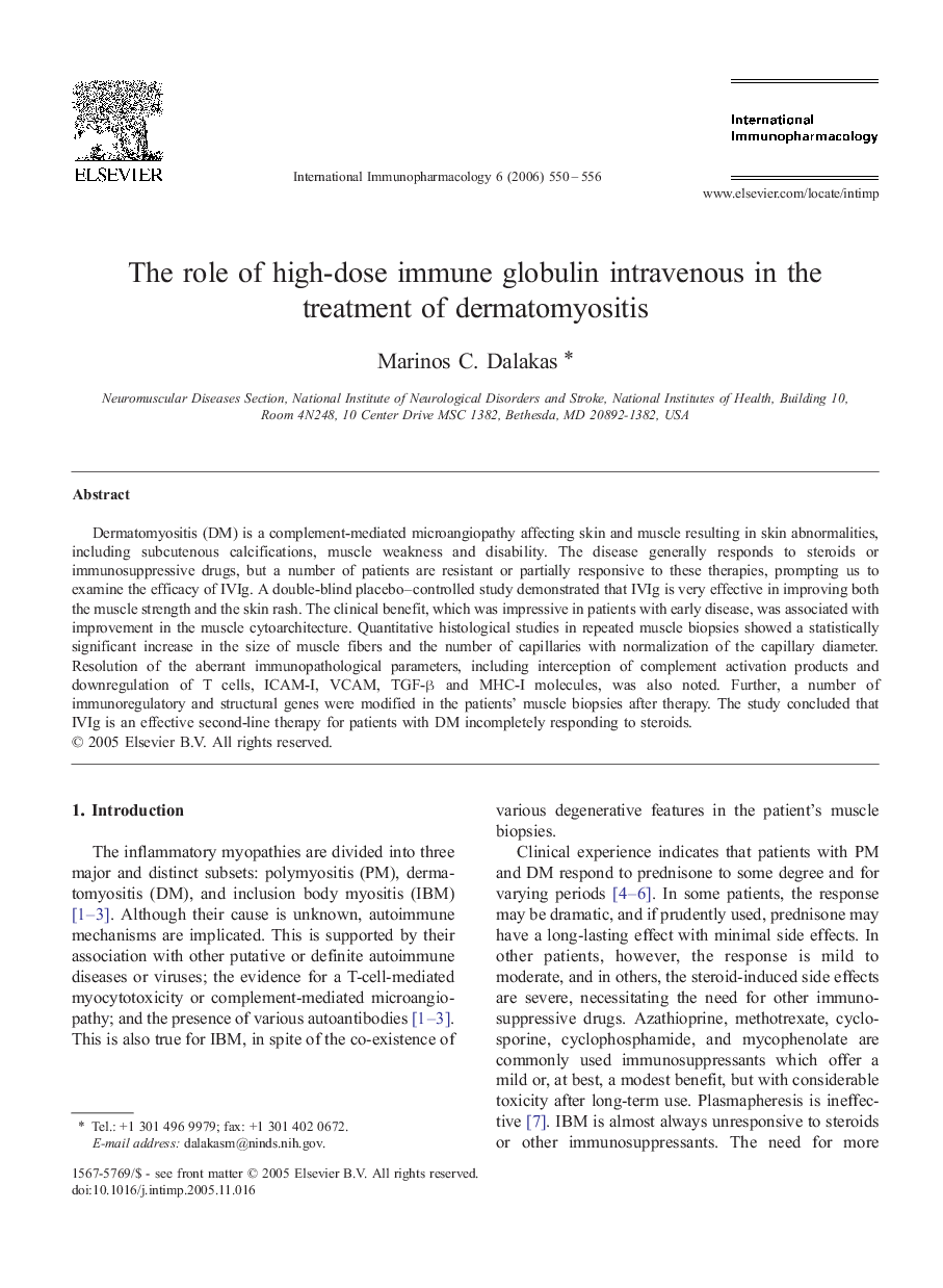 The role of high-dose immune globulin intravenous in the treatment of dermatomyositis