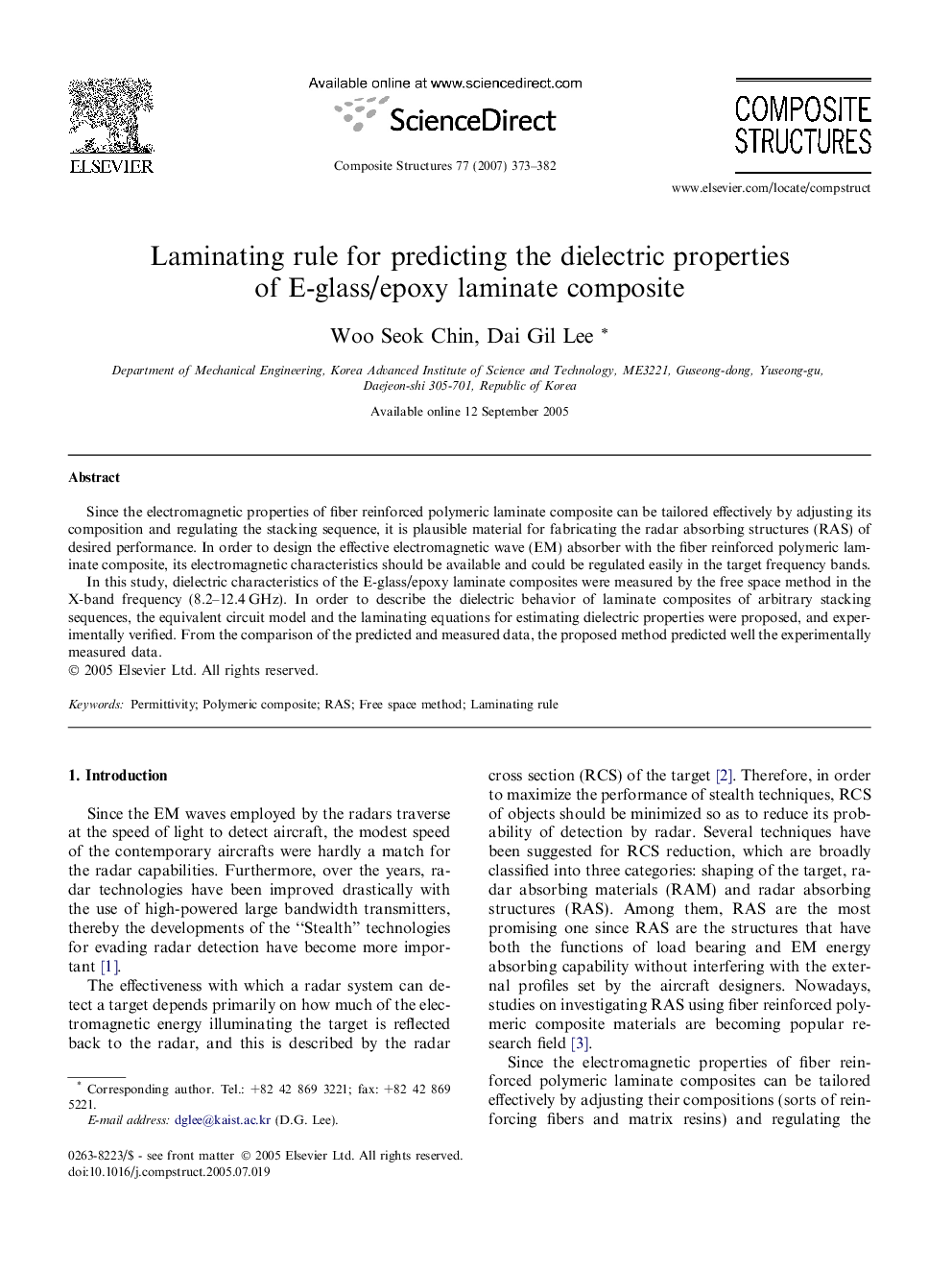 Laminating rule for predicting the dielectric properties of E-glass/epoxy laminate composite