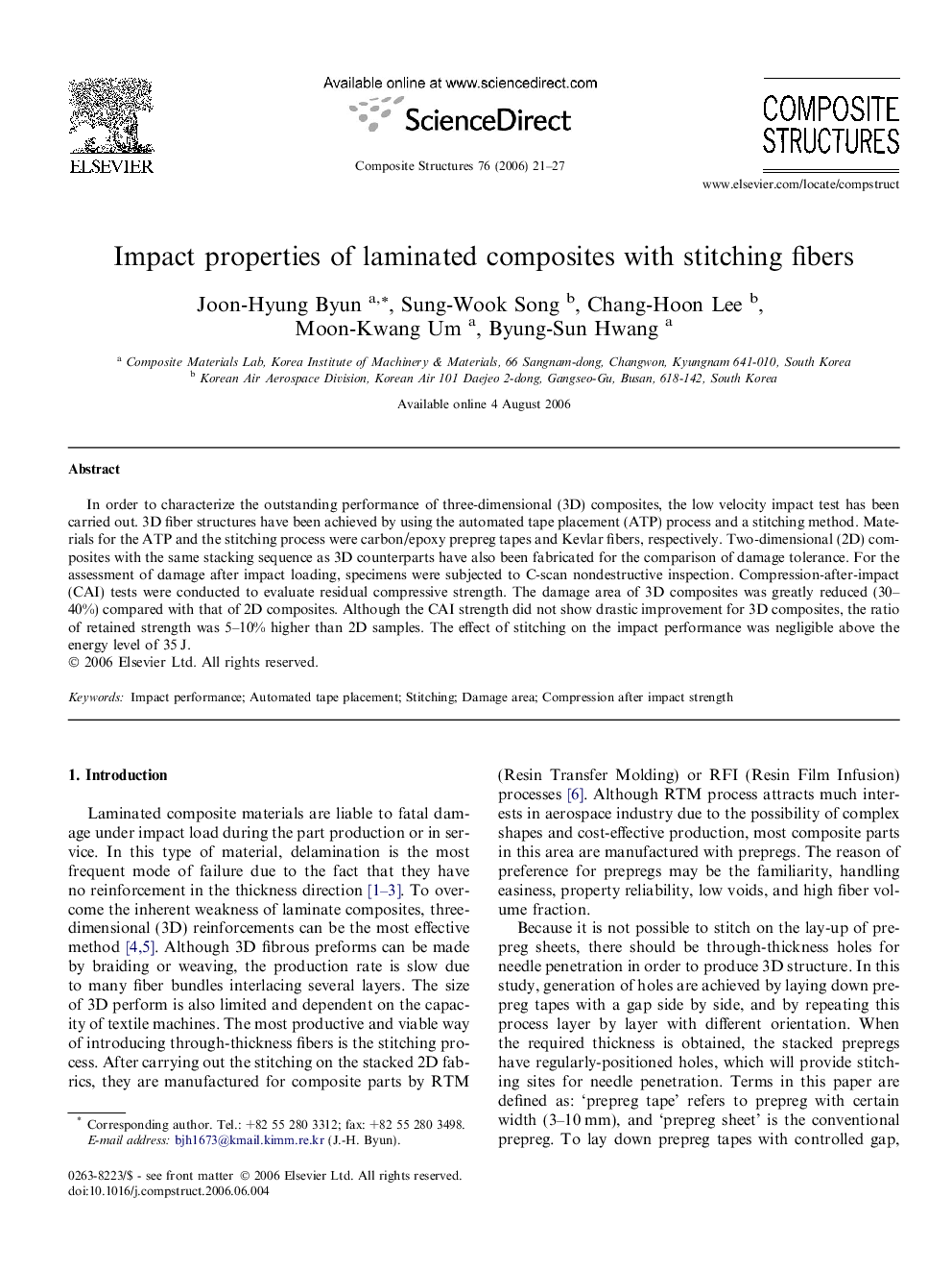 Impact properties of laminated composites with stitching fibers