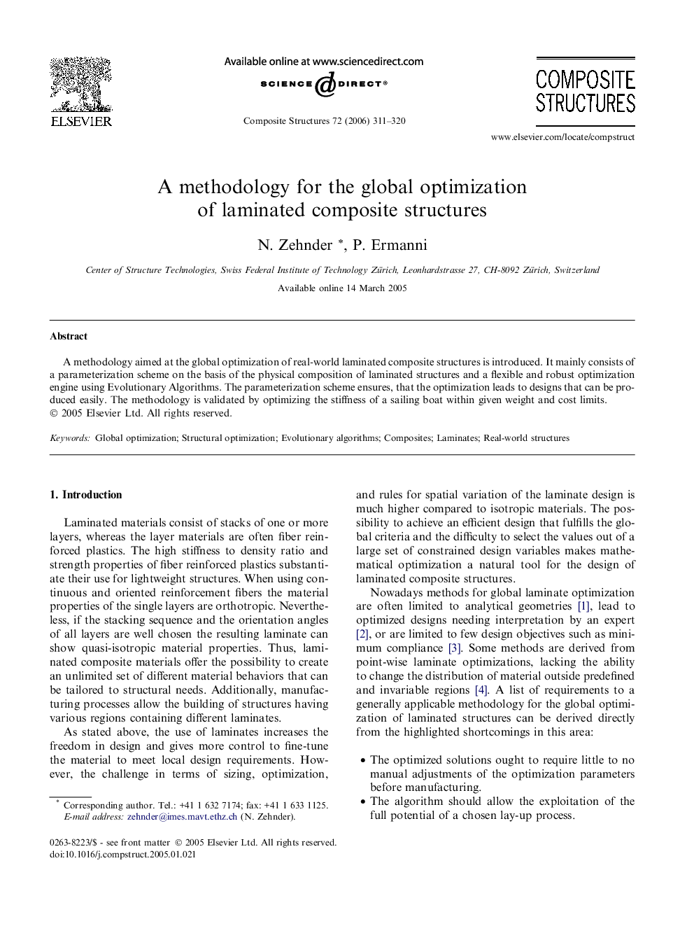 A methodology for the global optimization of laminated composite structures