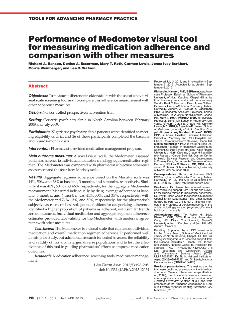 Performance of Medometer visual tool for measuring medication adherence and comparison with other measures