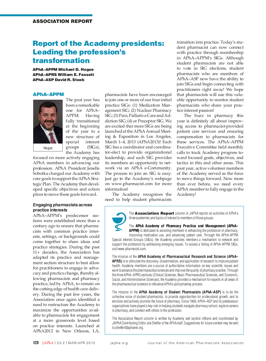 Report of the Academy presidents: Leading the profession's transformation