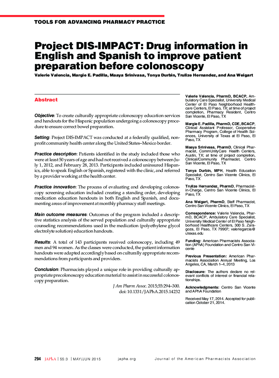 Project DIS-IMPACT: Drug information in English and Spanish to improve patient preparation before colonoscopy