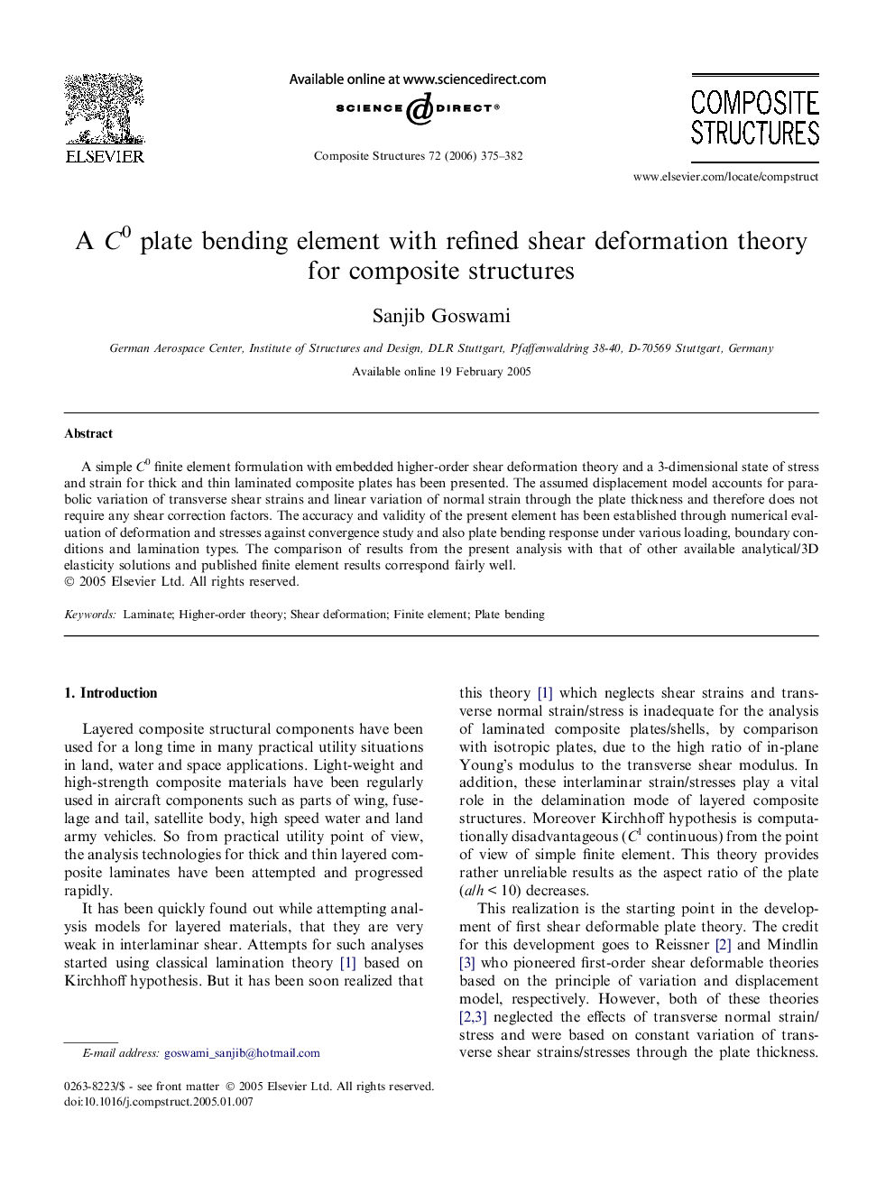 A C0 plate bending element with refined shear deformation theory for composite structures