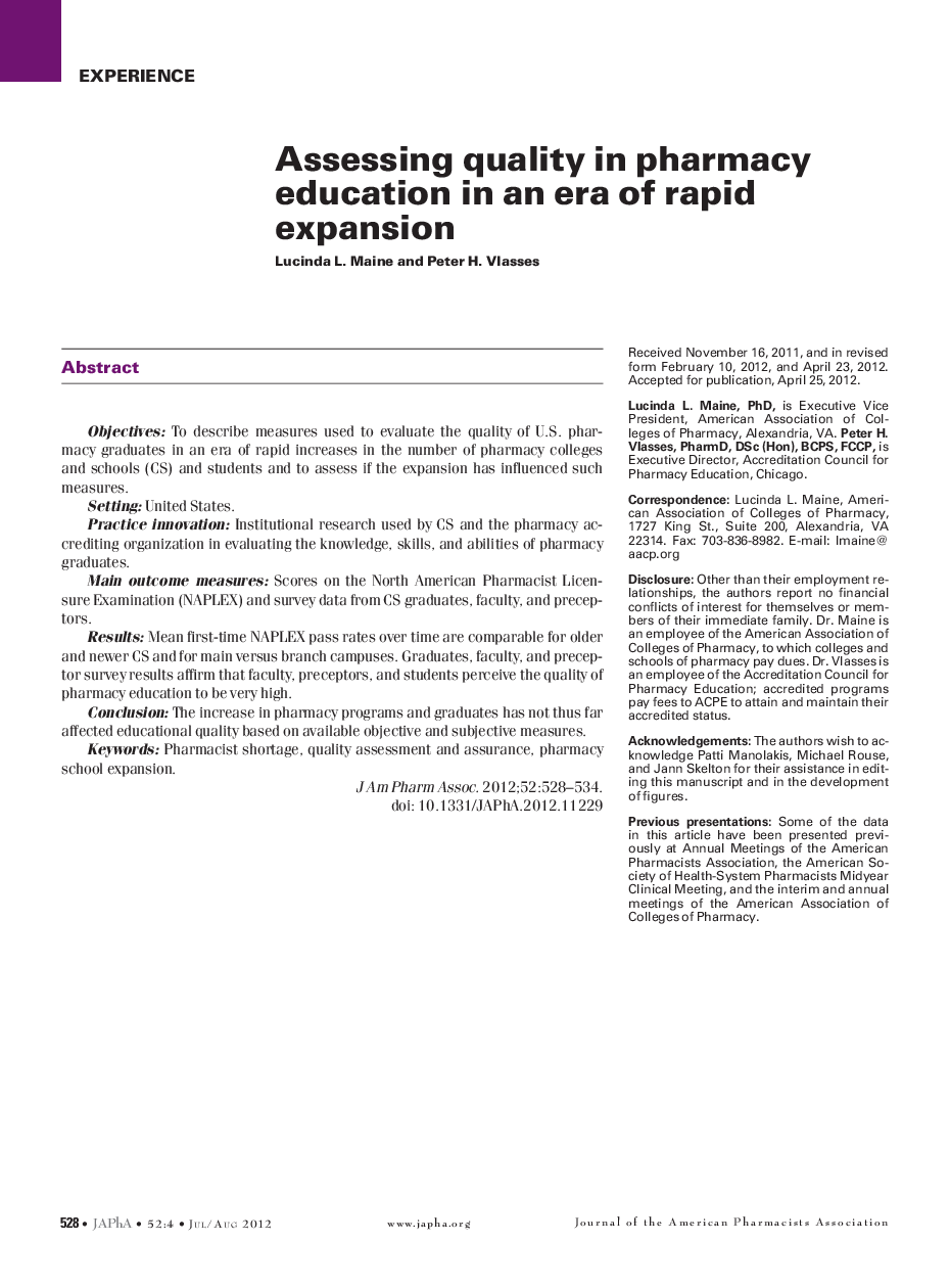 Assessing quality in pharmacy education in an era of rapid expansion