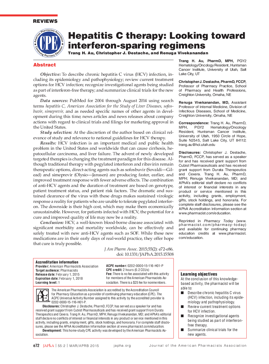 Hepatitis C therapy: Looking toward interferon-sparing regimens