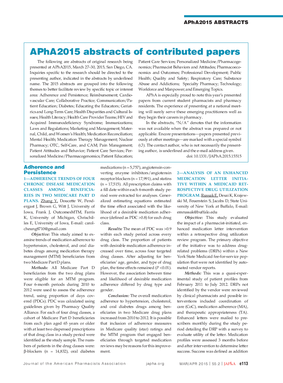 APhA2015 abstracts of contributed papers