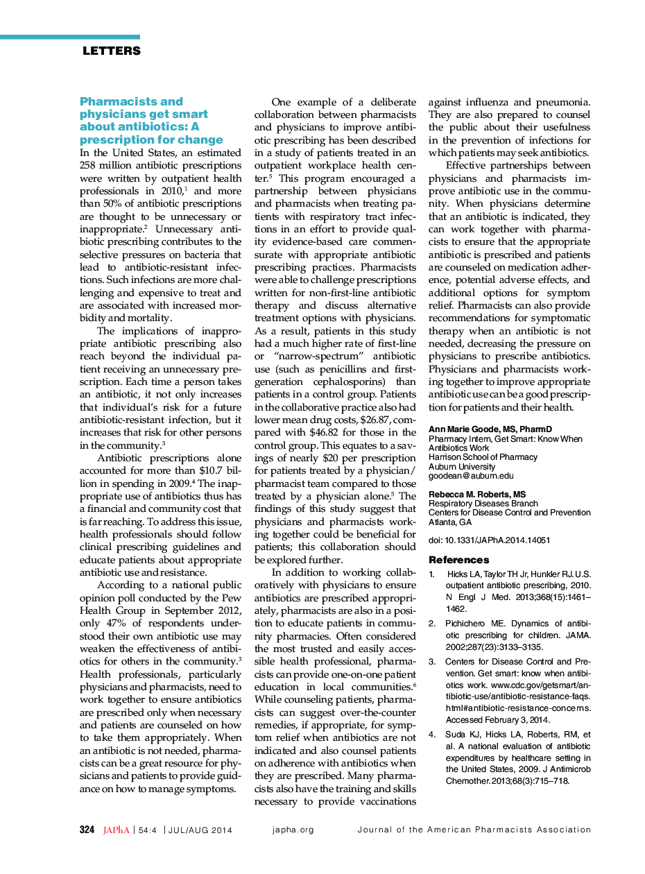 Pharmacists and physicians get smart about antibiotics: A prescription for change