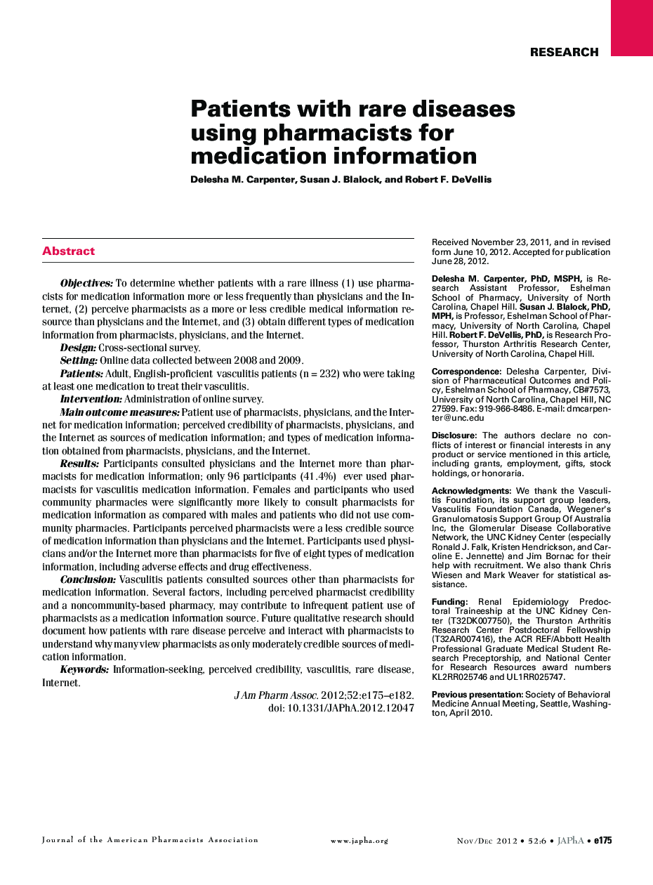 Patients with rare diseases using pharmacists for medication information