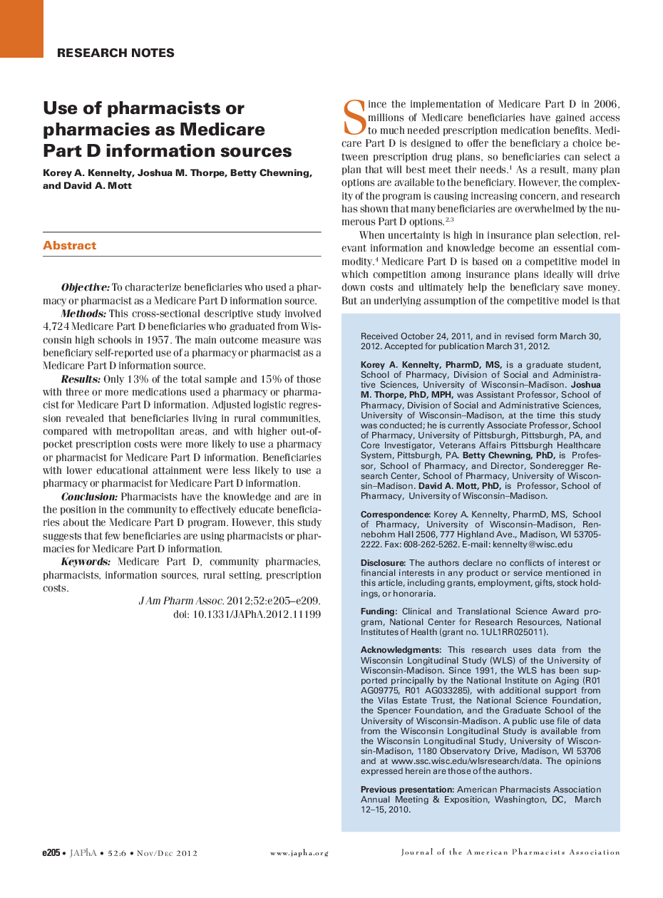 Use of pharmacists or pharmacies as Medicare Part D information sources