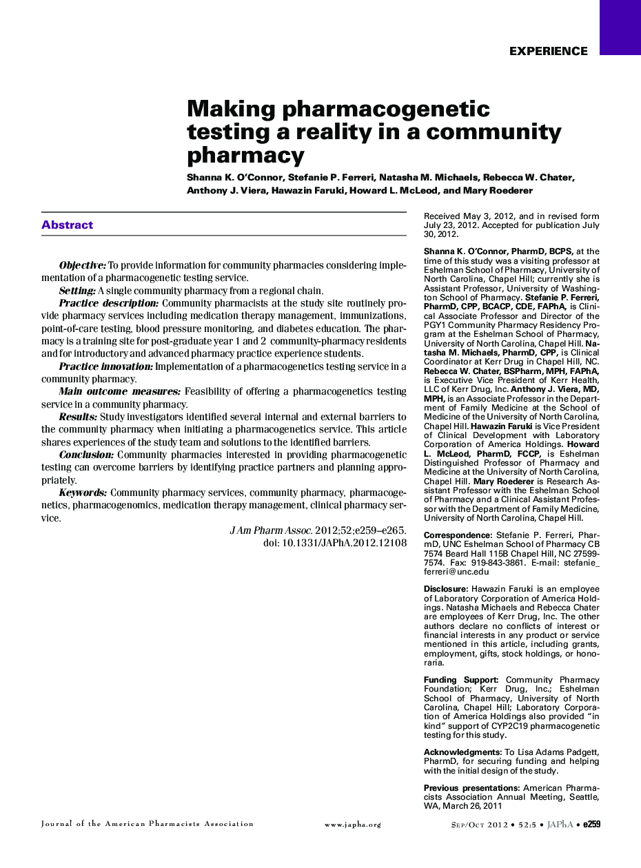 Making pharmacogenetic testing a reality in a community pharmacy