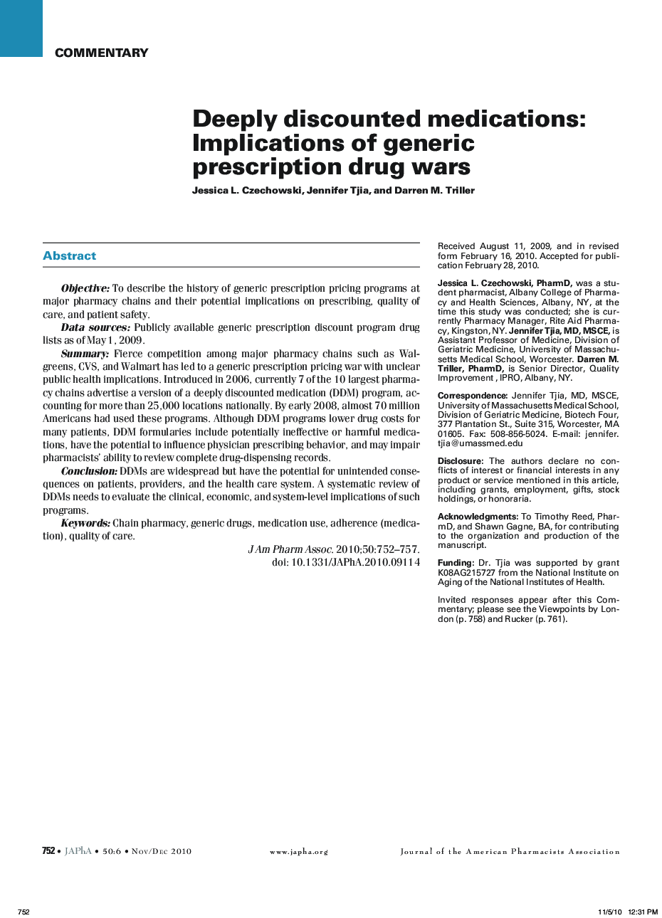 Deeply discounted medications: Implications of generic prescription drug wars