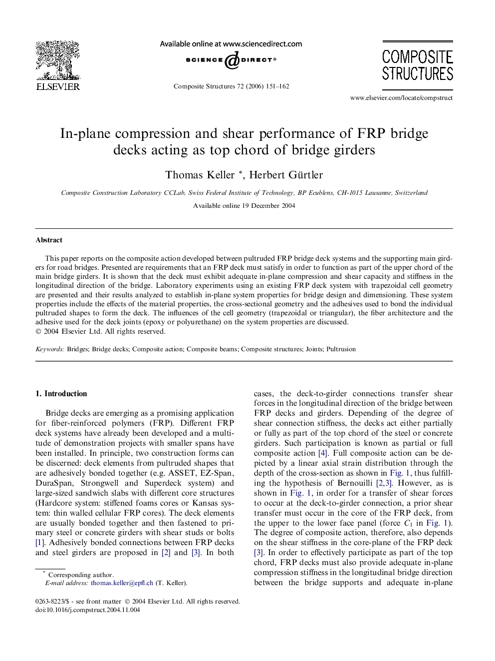 In-plane compression and shear performance of FRP bridge decks acting as top chord of bridge girders