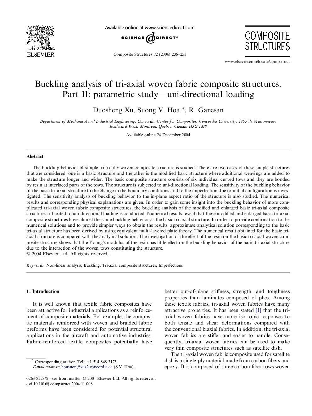 Buckling analysis of tri-axial woven fabric composite structures. Part II: parametric study––uni-directional loading